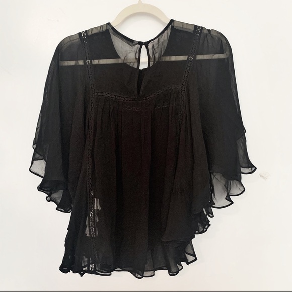 NWOT Zara Sheer Black Flowy Blouse - Picture 4 of 4